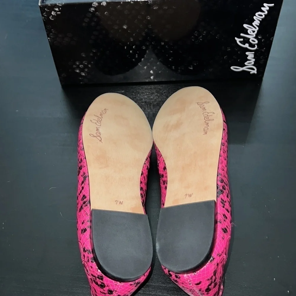 Sam Edelman Felicia Hot pink‎ snake embossed leather ballerina flats Sz 7 W new